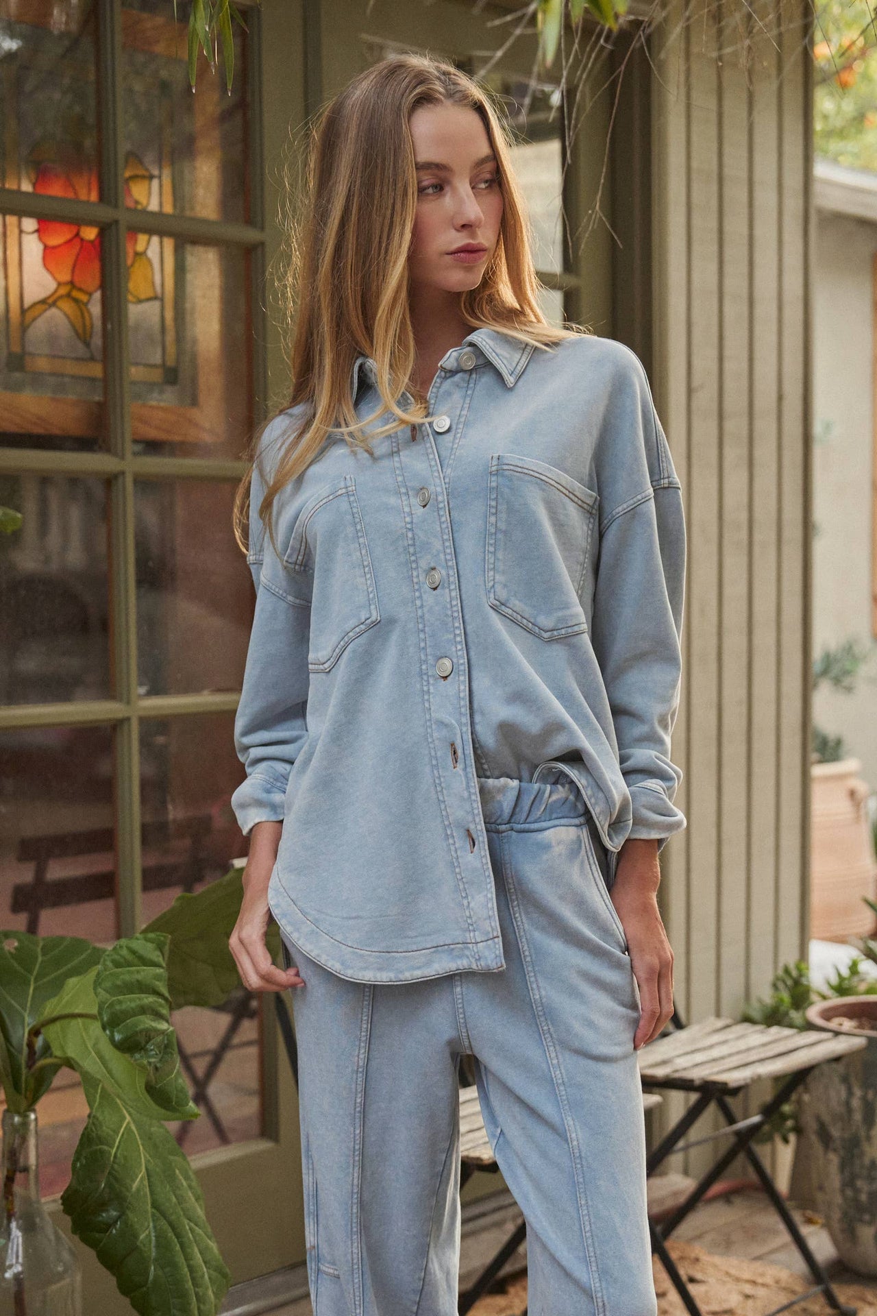 The Tessa Washed Shirt Jacket | Light Blue Oversized Button Down