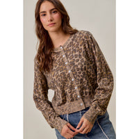 Thumbnail for WASHED INSPIRED LEOPARD PRINT SWEATER CARDIGAN