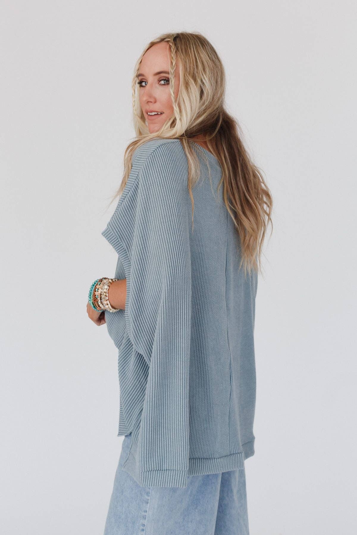 Moon Glow Texture Knit Top - Seafoam: