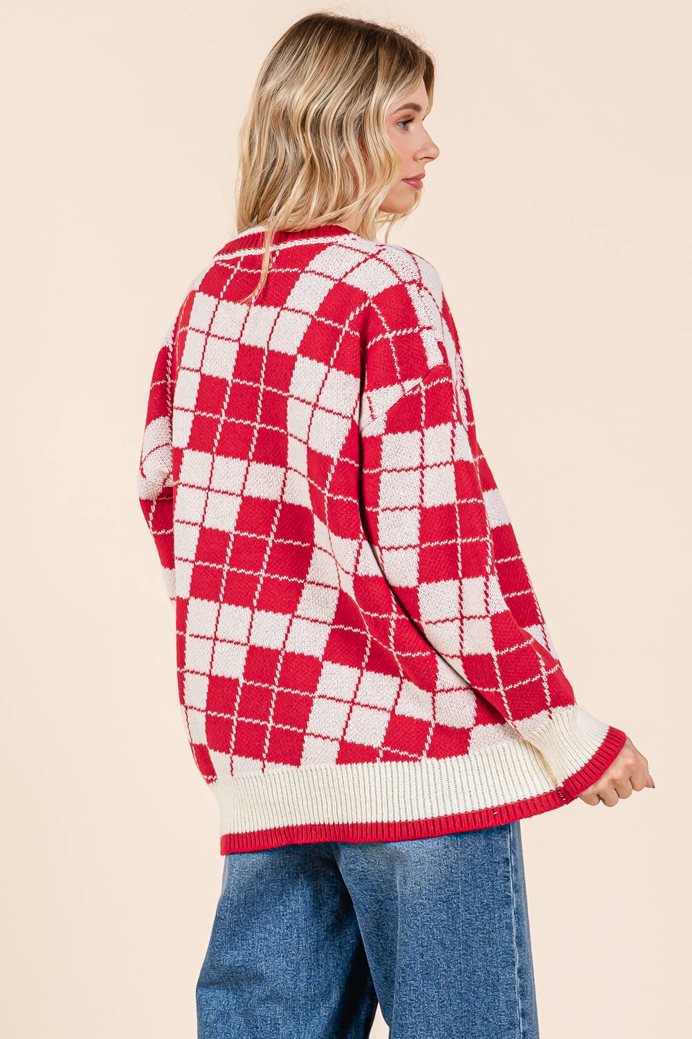 Plus Oversized Checker Knit Sweater