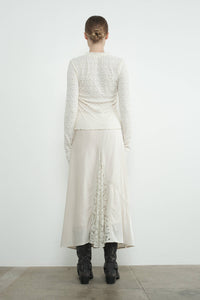 Thumbnail for Elegant Cream Lace Long-Sleeve Top with Ruffle Details and U-Neckline