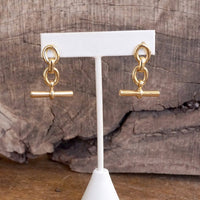 Thumbnail for Sleek Bar and Chain Dangle Earrings – Gold Tone
