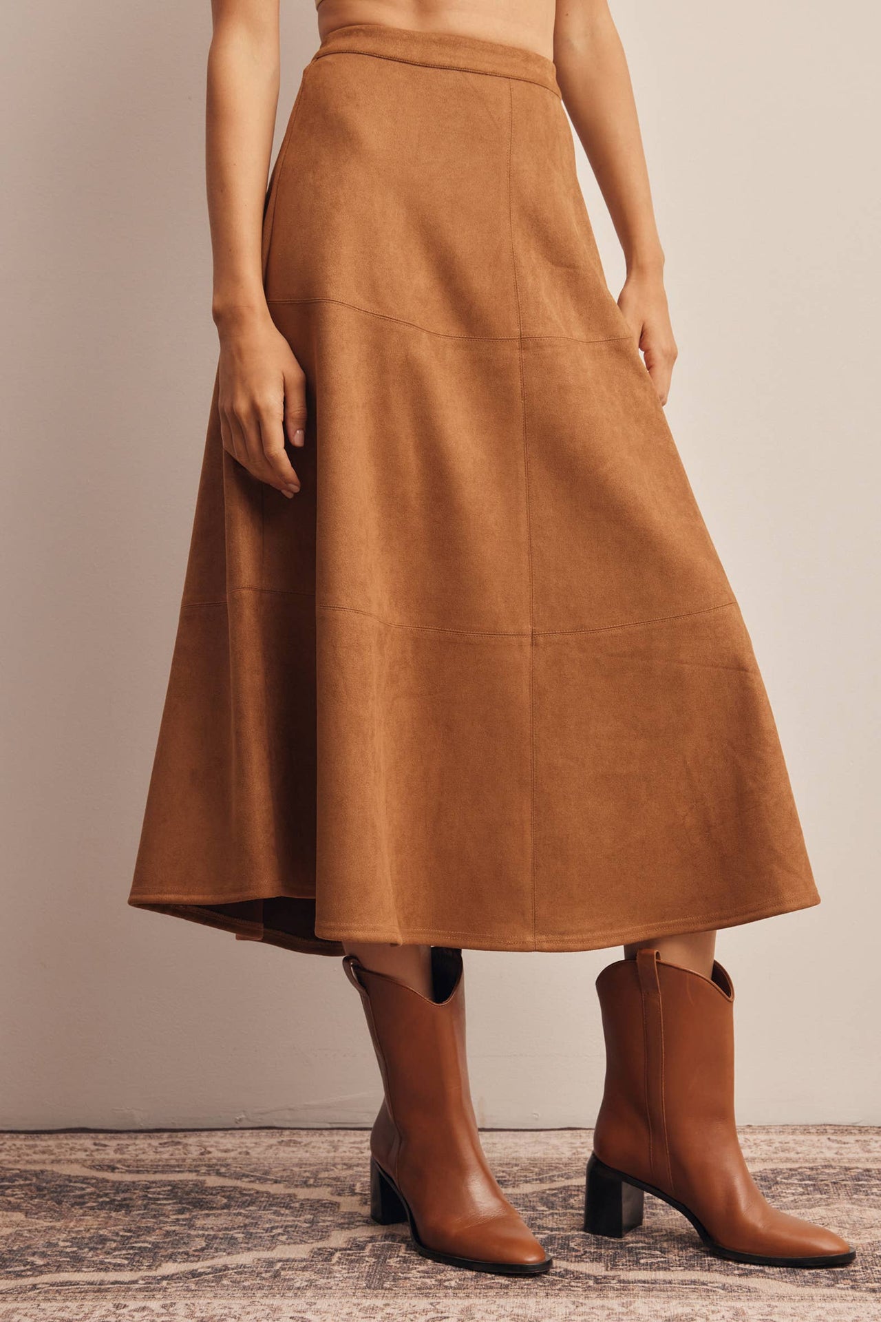 Stretched Suede A-Line Midi Skirt FSK0023