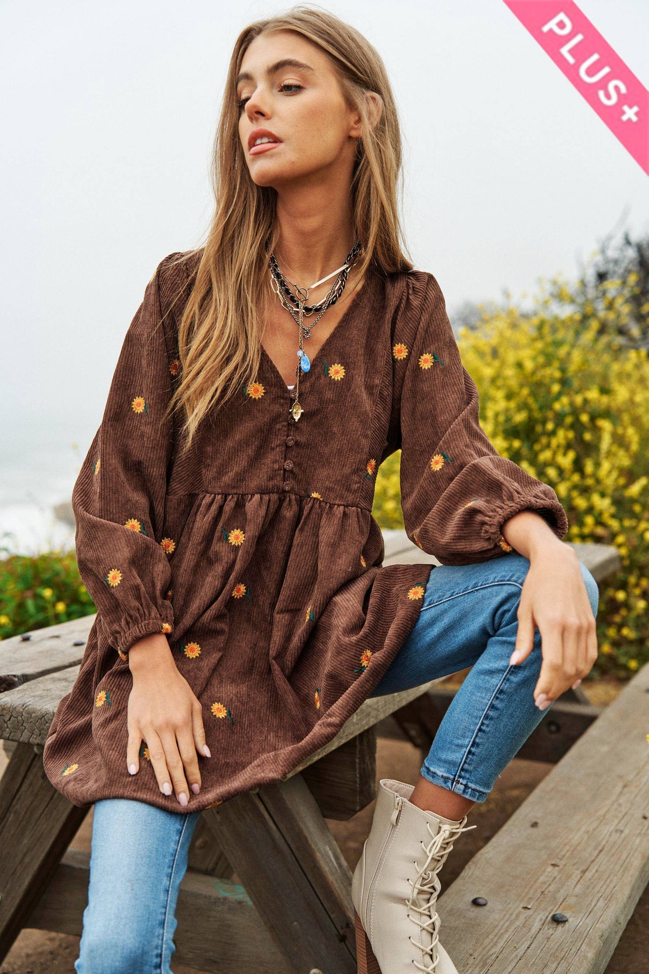 Plus Corduroy Quilted Mini Dress