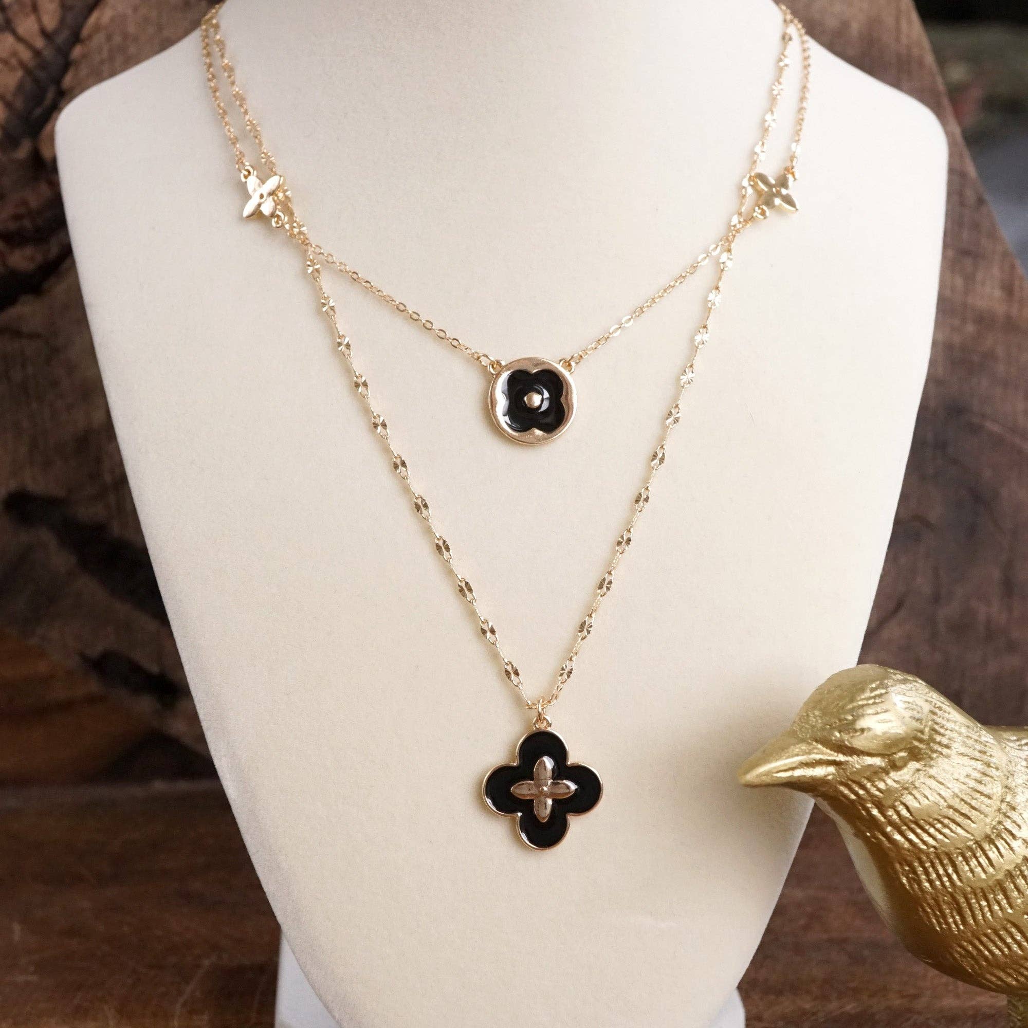 Clover Dainty Layered Necklace – Gold Tone &amp; Color Options