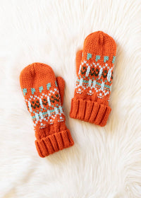 Thumbnail for Orange, Lt. Blue, Mint & Olive Patterned Mittens