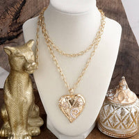 Thumbnail for Heartbound Muse – Long Heart Necklace in Gold & Pearls