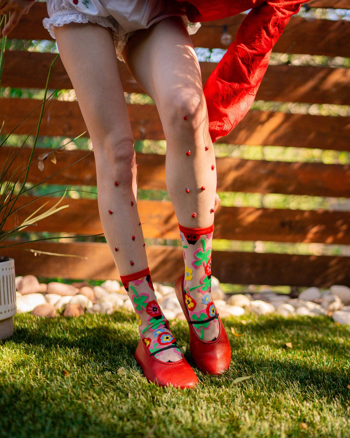 Lucky Ladybug Sheer Crew Sock
