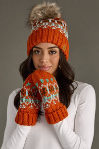 Thumbnail for Orange, Lt. Blue, Mint & Olive Patterned Pom Hat
