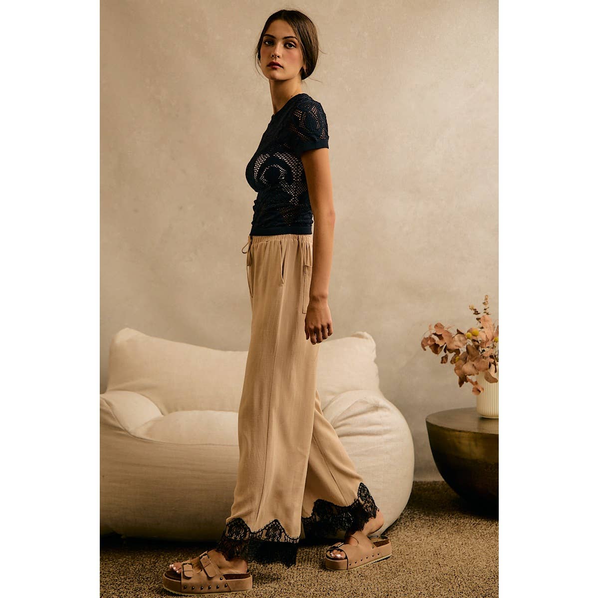 The Odette Lace Trim Linen Pants