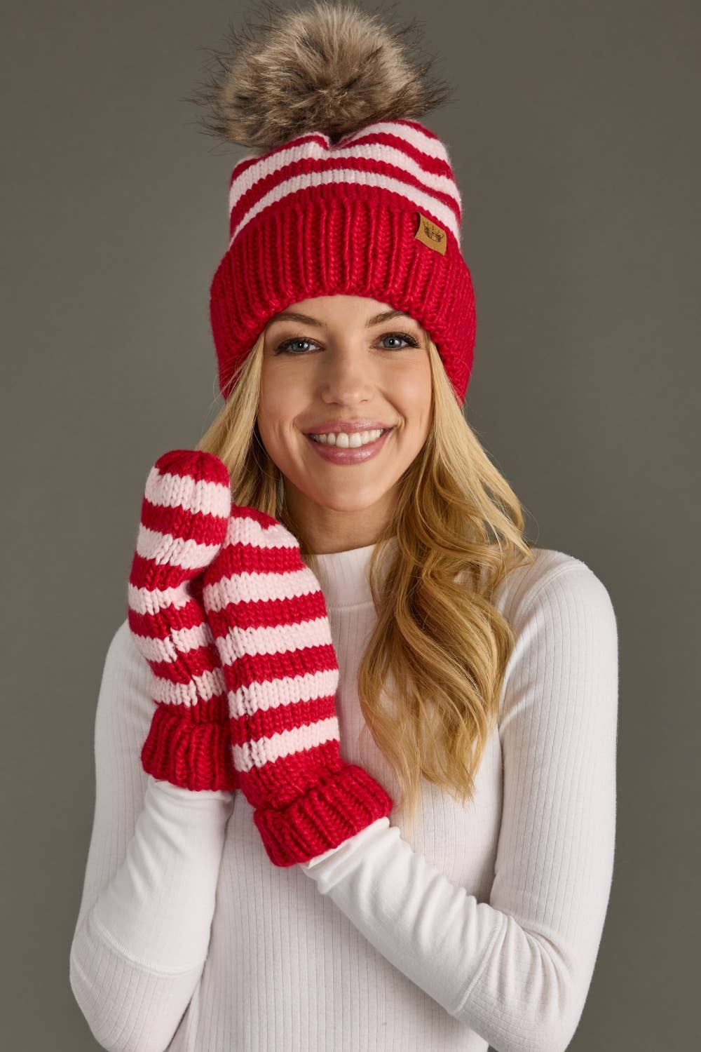 Red & Pink Striped Pom Hat