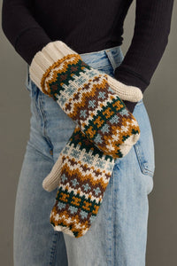 Thumbnail for Cream & Multicolored Patterned Mittens