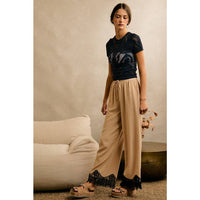 Thumbnail for LINEN BLEND LACE TRIM BANDING WAIST PANTS