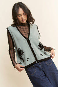 Thumbnail for FLORAL EMBROIDERED LACE SWEATER KNIT VEST TOP