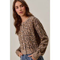 Thumbnail for WASHED INSPIRED LEOPARD PRINT SWEATER CARDIGAN