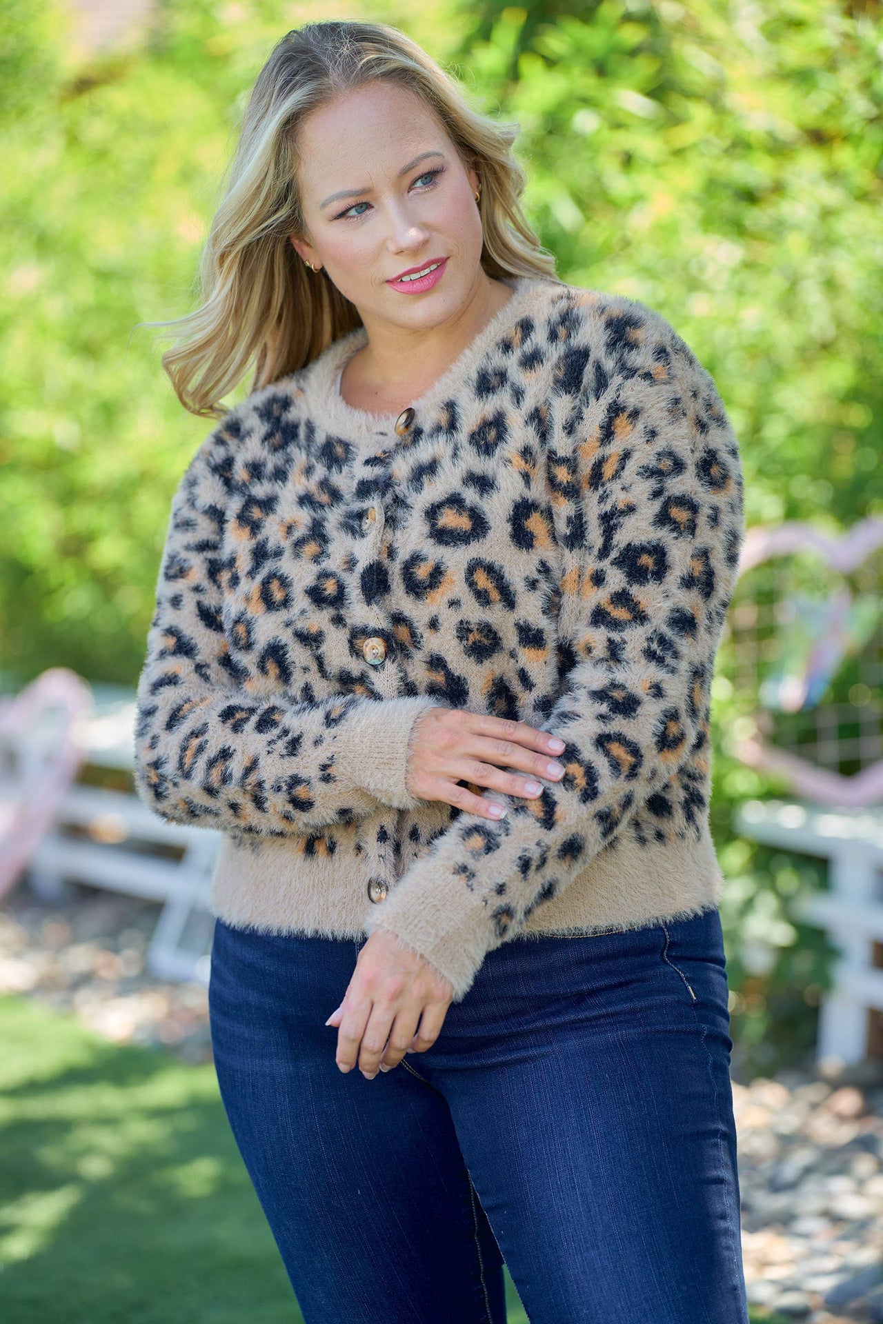 Fuzzy Leopard Button Cardigan