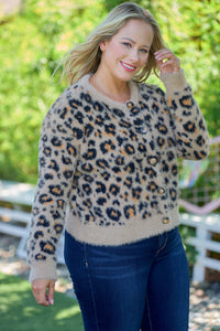Thumbnail for Fuzzy Leopard Button Cardigan