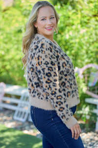 Thumbnail for Fuzzy Leopard Button Cardigan