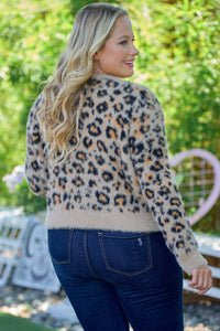 Thumbnail for Fuzzy Leopard Button Cardigan