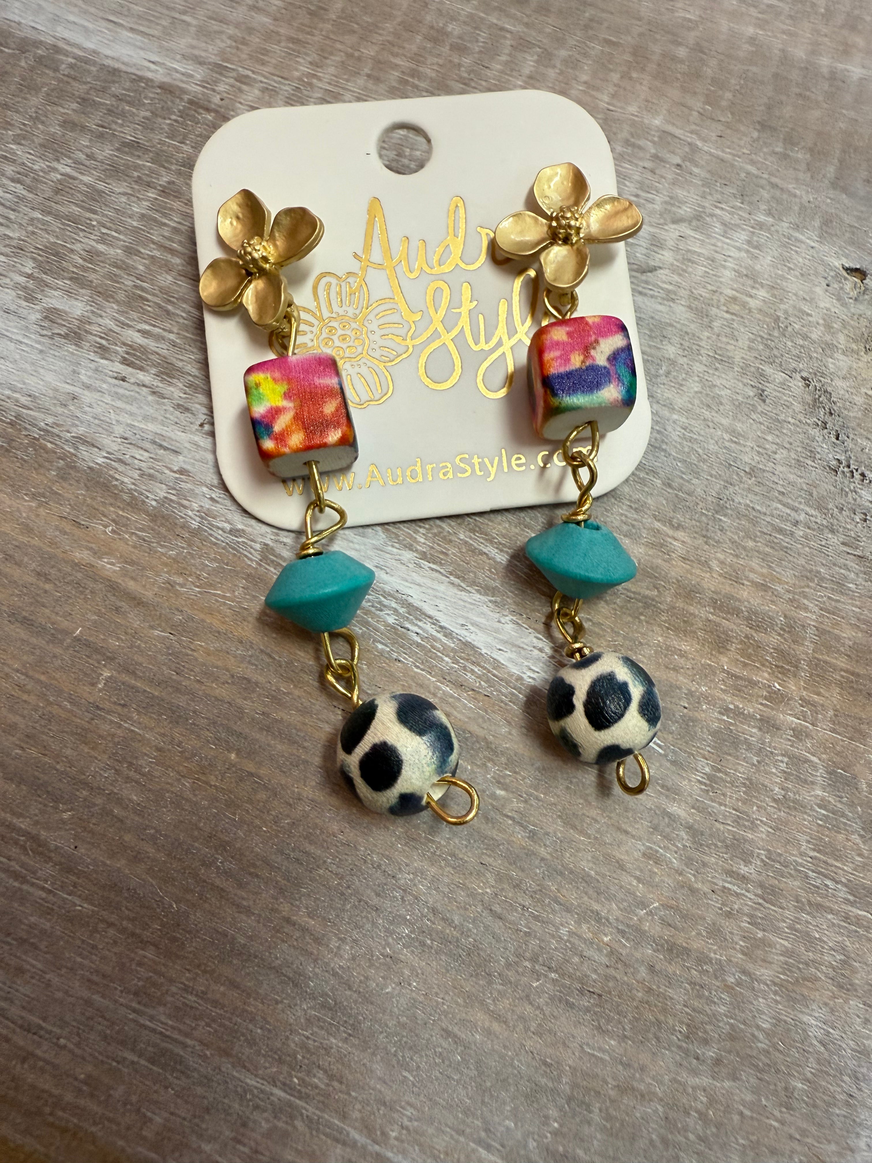 Floral Drop Beaded Earrings - Summer Bright Square Dangles