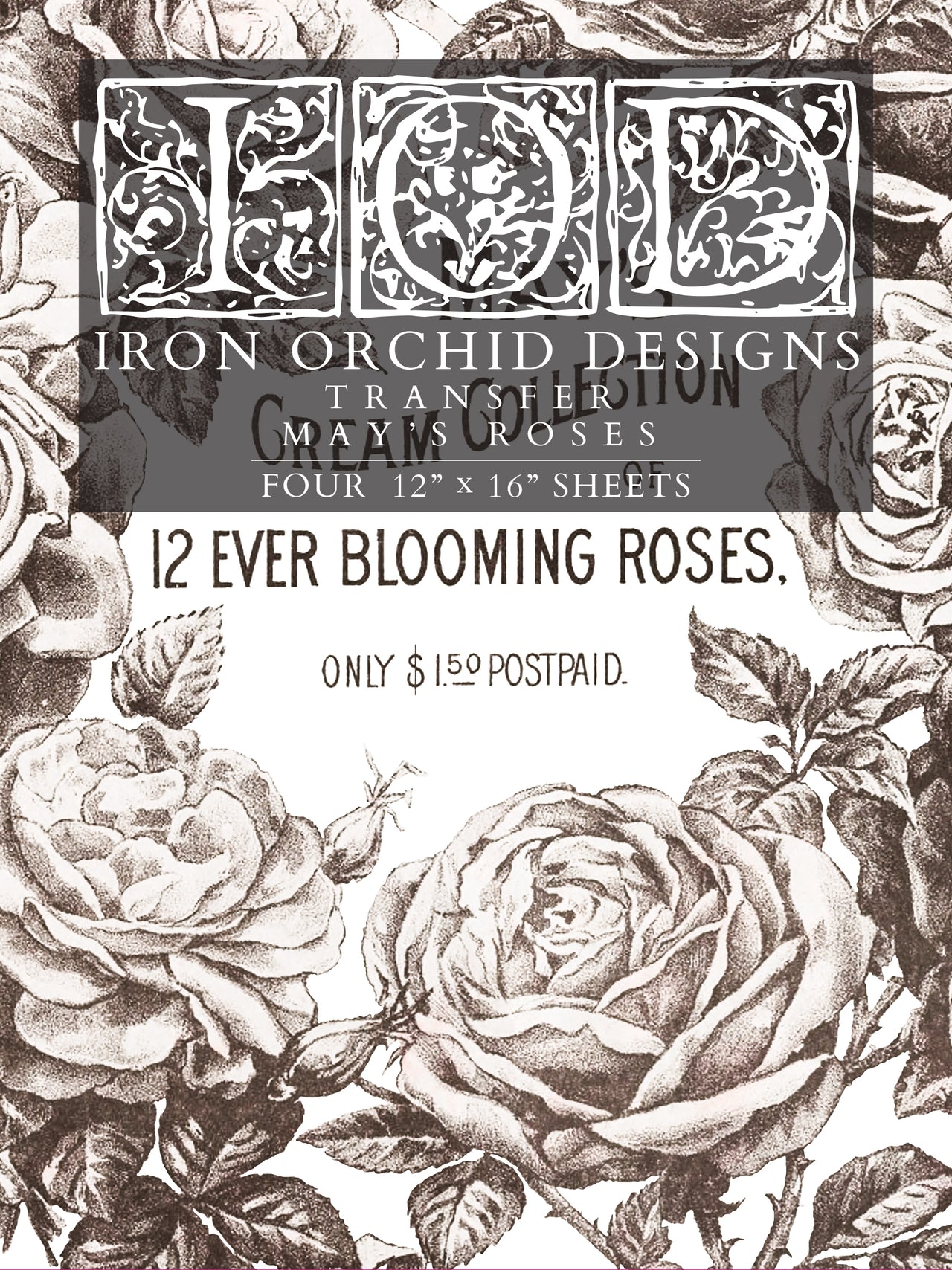 Mays Roses IOD Transfer 12x16 Pad™ -Iron Orchid Designs