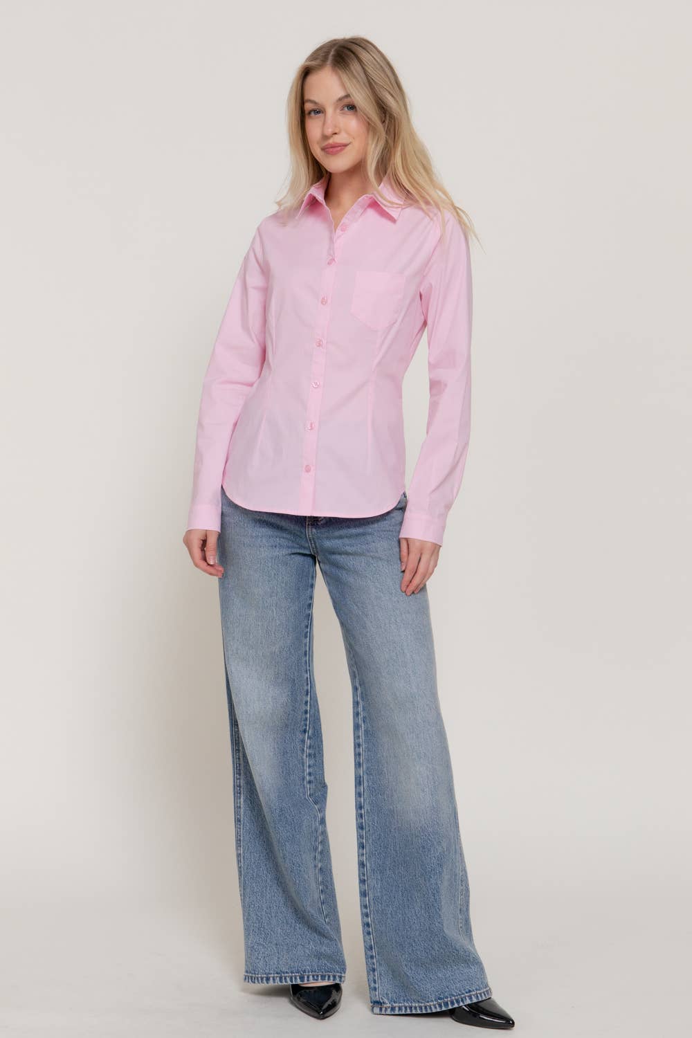 Long Sleeve Button Down Stretch Poplin Shirt