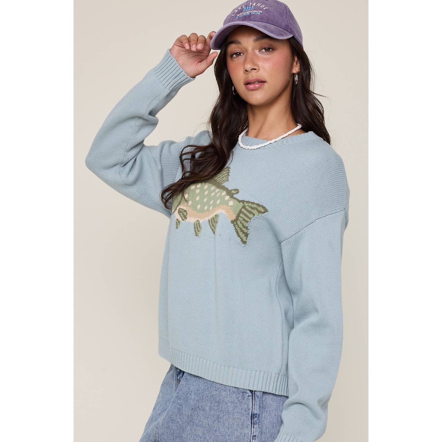 The Lucienne Fish Knit Sweater | Dusty Blue
