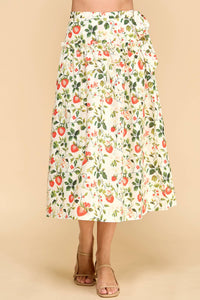 Thumbnail for Strawberry Print High Waist Ruffle Detail Skirt