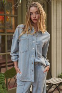 Thumbnail for The Tessa Washed Shirt Jacket | Light Blue Oversized Button Down