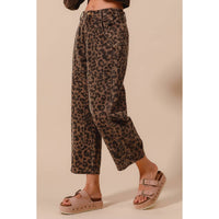 Thumbnail for TWO TONED LEOPARD PRINT TWILL MID RISE WIDE PANTS