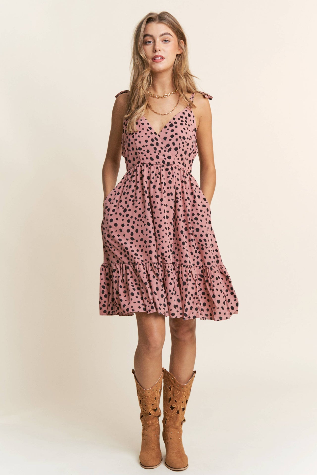 Spotted Tiered V Neck Sundress