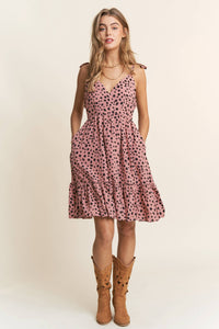 Thumbnail for Spotted Tiered V Neck Sundress