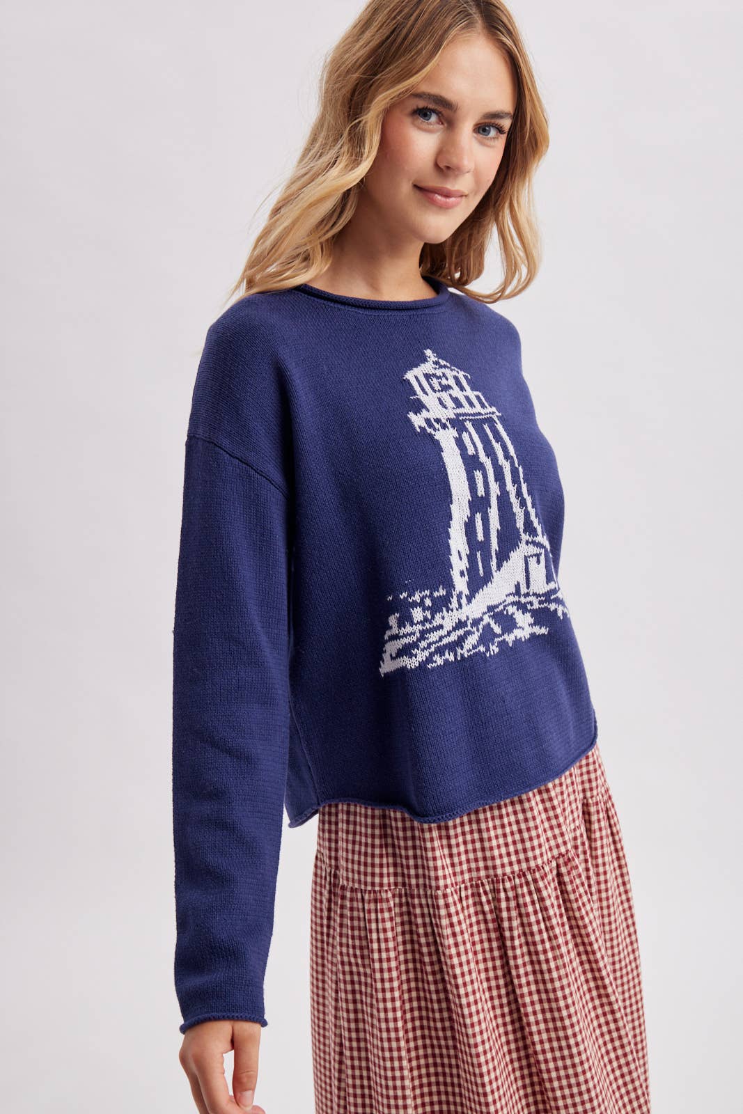 LIGHTHOUSE COASTAL GRAPHIC COZY SWEATER / WL26-13217