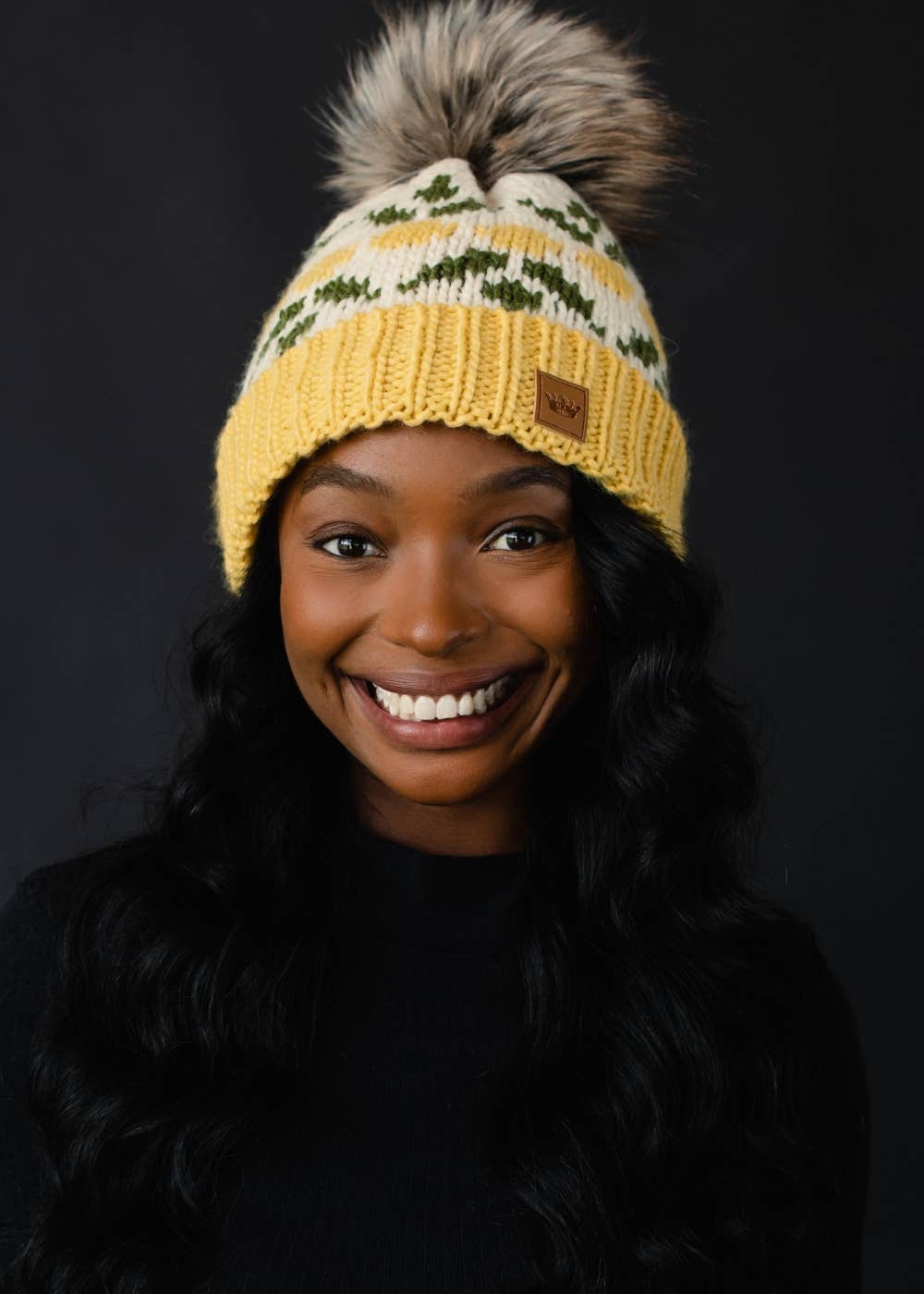 Ivory & Yellow Lemon Patterned Pom Hat