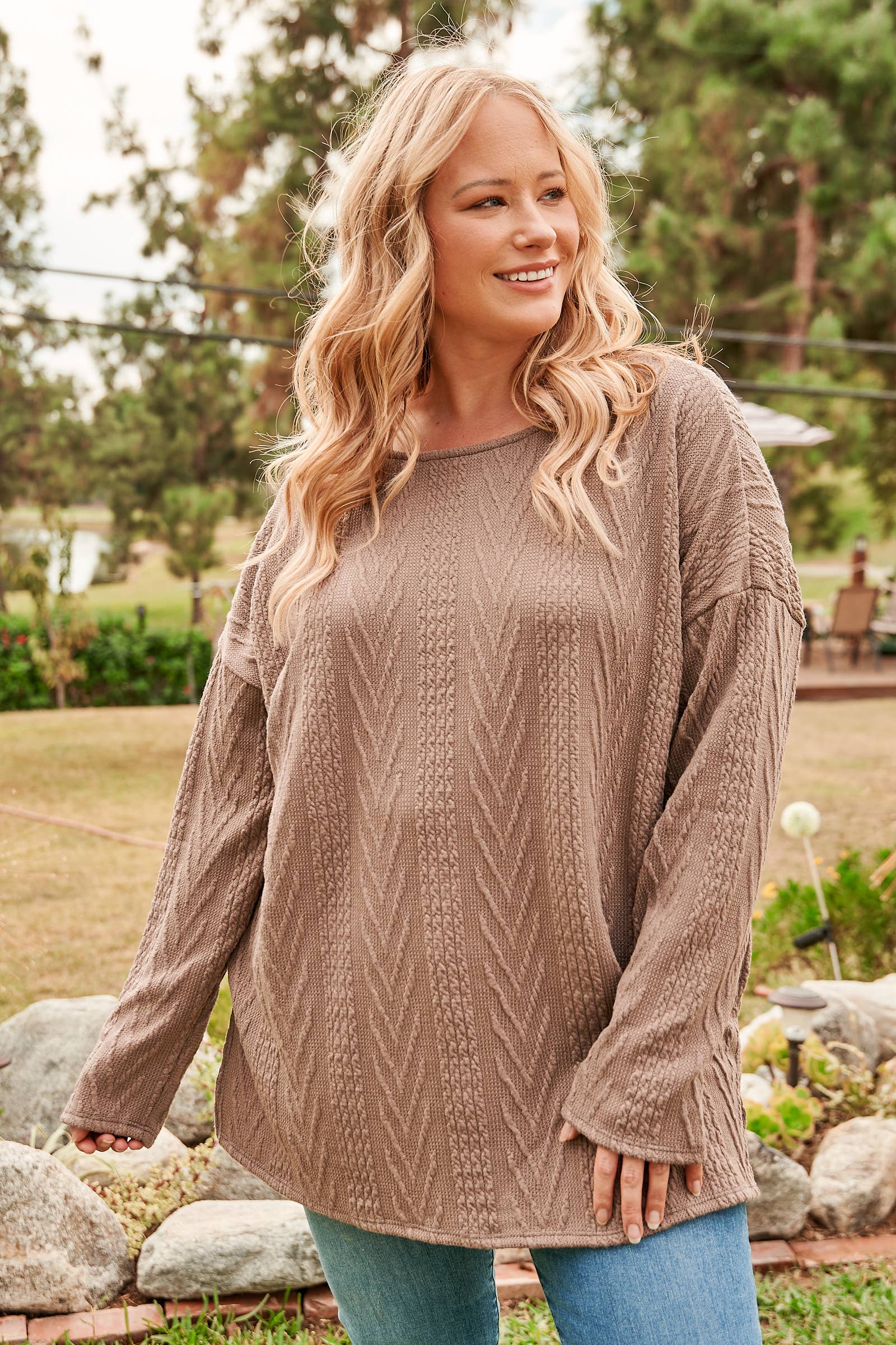 Plus size Oversized fit cable knit top-PLT4996