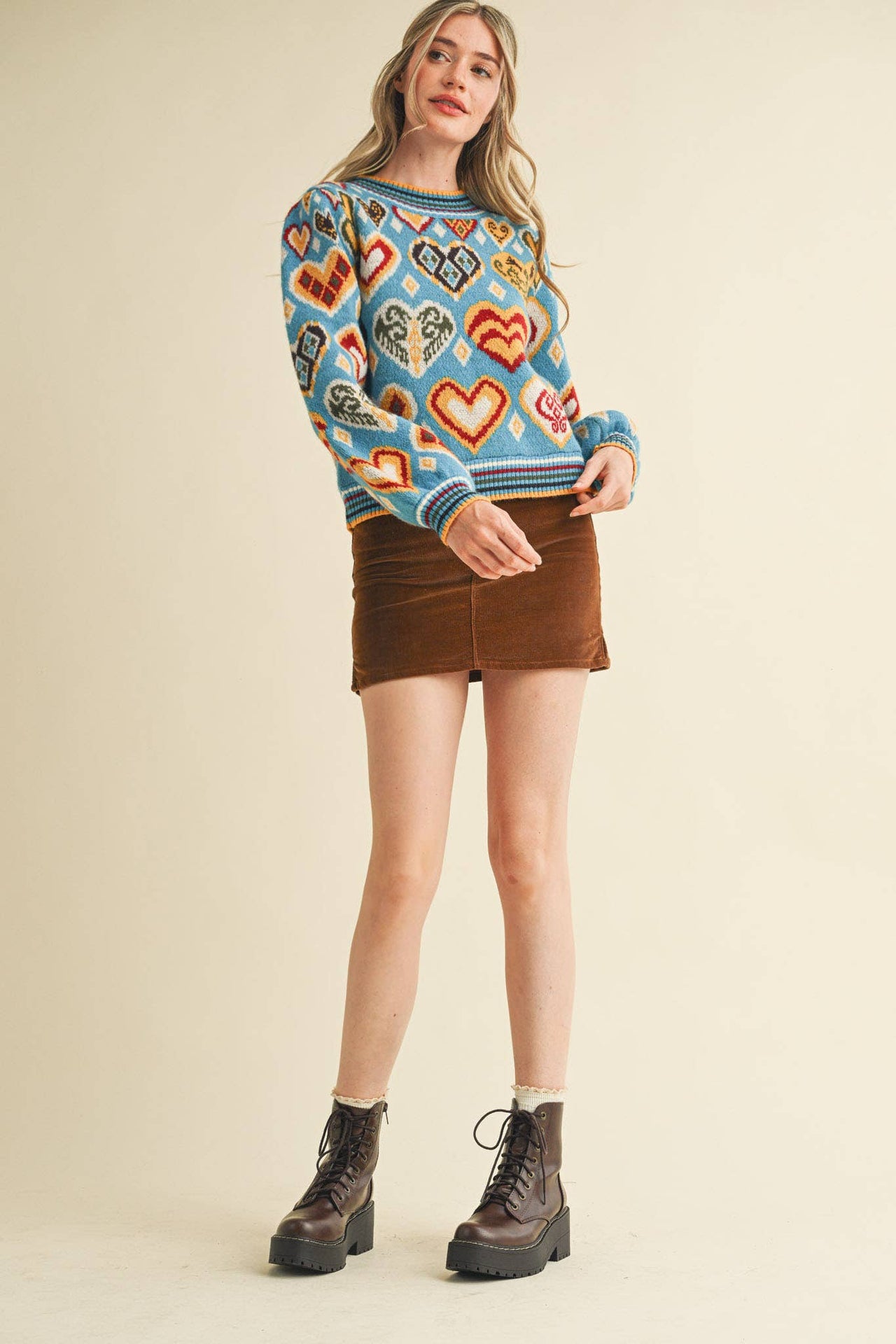 HEART PATTERN PULLOVER SWEATER