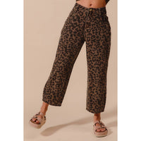 Thumbnail for TWO TONED LEOPARD PRINT TWILL MID RISE WIDE PANTS