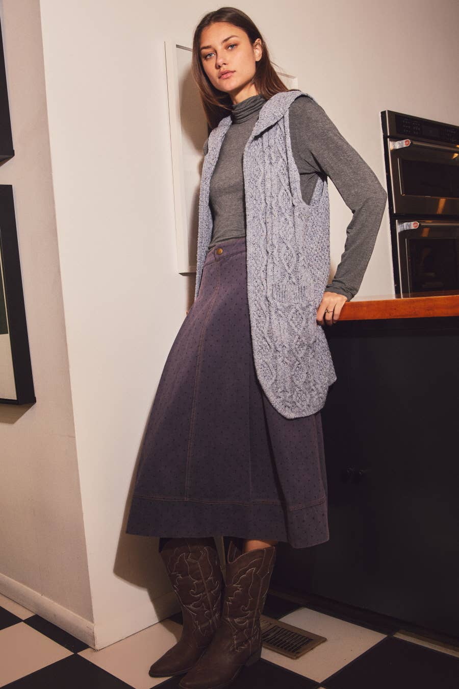 The Margo Polka Dot Denim Midi Skirt – Plus