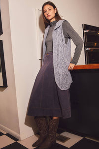 Thumbnail for Plus Washed Polka Dot Printed Denim Midi Skirt