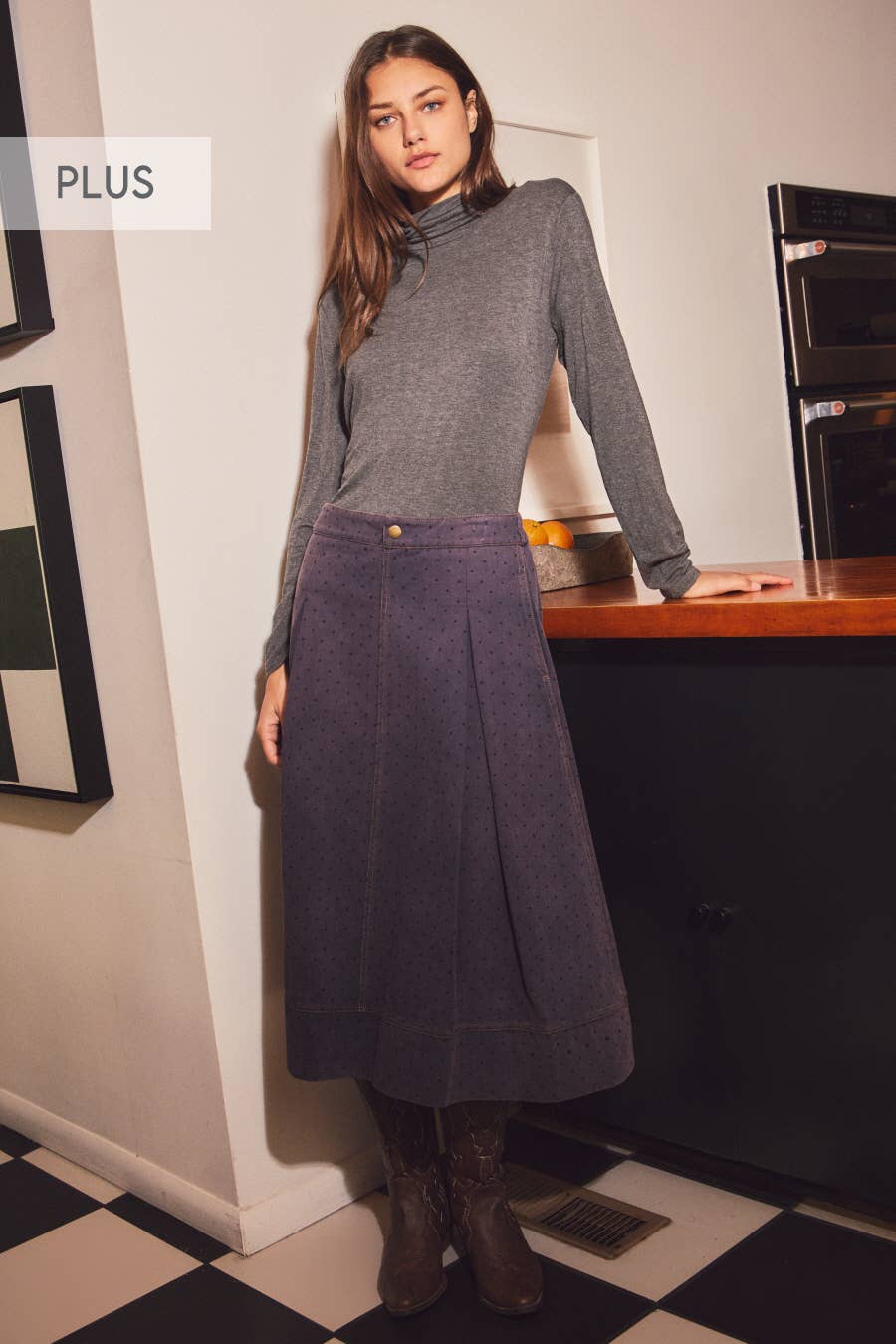 The Margo Polka Dot Denim Midi Skirt – Plus