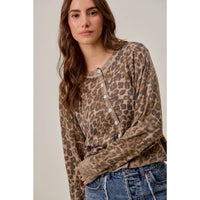 Thumbnail for WASHED INSPIRED LEOPARD PRINT SWEATER CARDIGAN