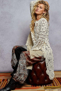 Thumbnail for Long sleeve round neck chenille varied crochet sweater top