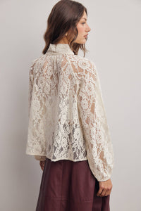 Thumbnail for Sheer Lace Tie Neck Blouse FT0059