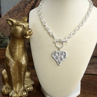 Thumbnail for Boho Hammered Heart Front Toggle Necklace – Rustic Gold or Silver