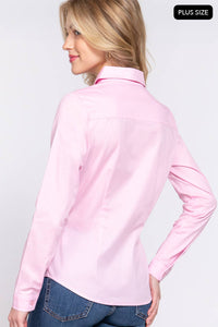 Thumbnail for [PLUS SIZE] Long Sleeve Button Down Stretch Poplin Shirt
