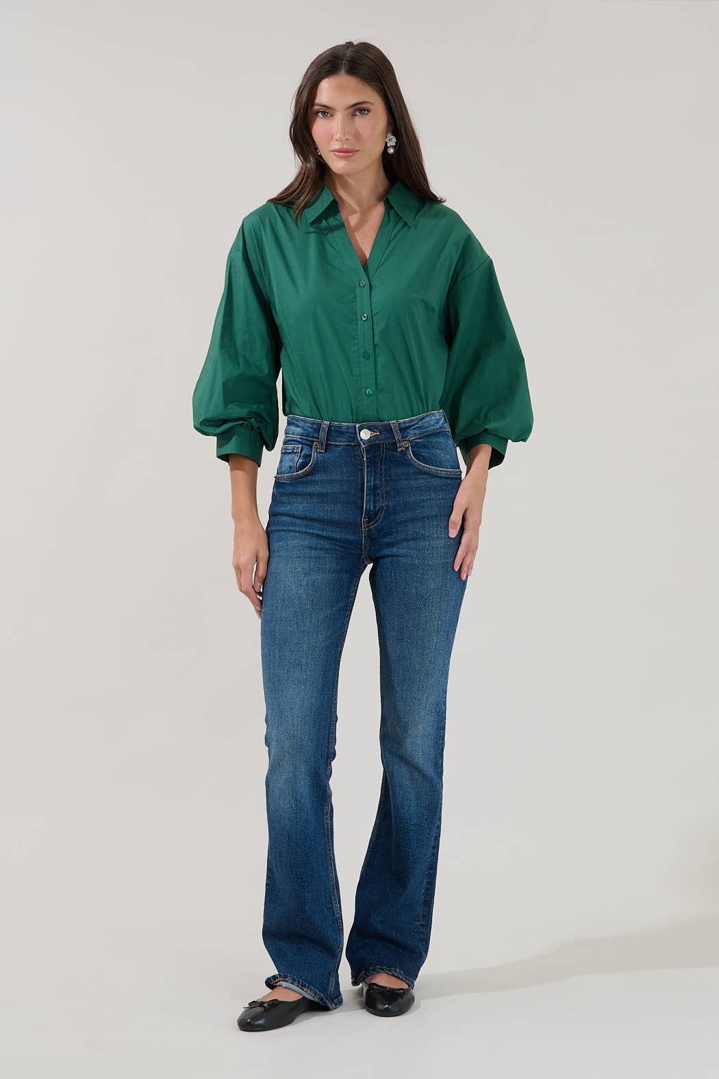 The Lucienne Shirt | Emerald Cotton Poplin Button Down