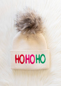 Thumbnail for Beige Ho Ho Ho Knit Pom Hat