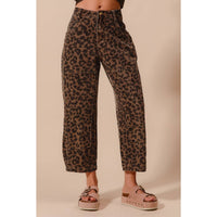 Thumbnail for TWO TONED LEOPARD PRINT TWILL MID RISE WIDE PANTS