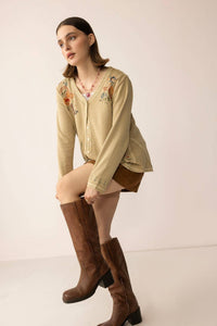 Thumbnail for Birdsong Bloom Embroidered Top in Almond color