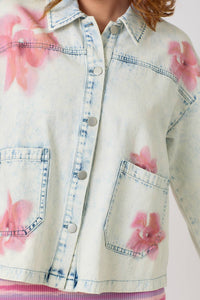 Thumbnail for Floral Printed Denim Shacket